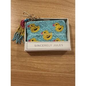 Sincerely Jules Beaded Coin Purse Blue Yellow Rubber Ducks